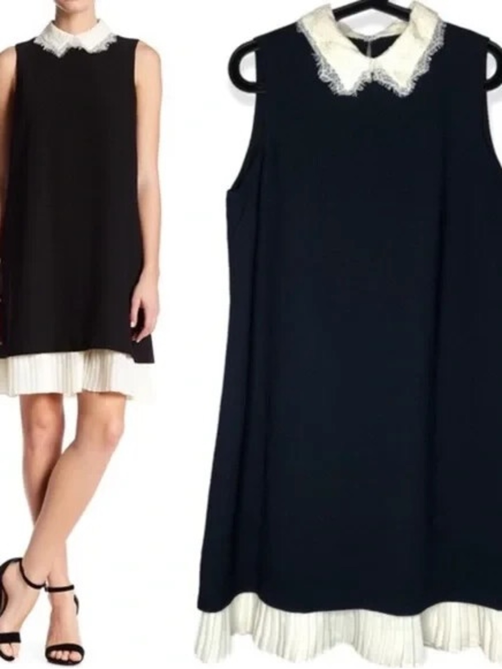 Nanette Lepore Lace Collar Pleated Sleeveless Dress
